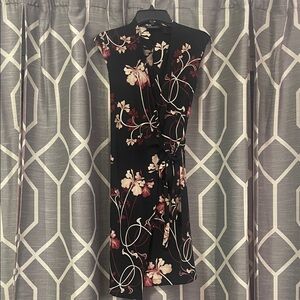 New York & Company Black Dress with Red and White Floral Design